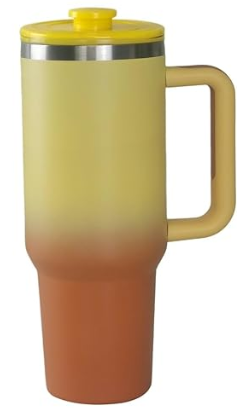 40 ounce glass with handle and straw lid, vacuum insulated travel coffee cup, stainless steel insulated cup, suitable for beverages, leak proof Yellow ombre