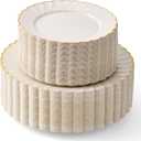 By Madee HEAVYWEIGHT 100 Pc Ivory Scalloped Plastic Plates with Gold Trim | Elegant Disposable Dinnerware Set | Perfect as Wedding Plates, Baby & Bridal Shower or Nice Special Moments (50 Guests)