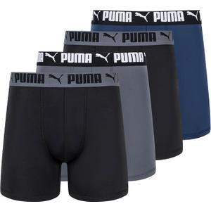 PUMA Men's 4 Pack Active Stretch Boxer Briefs (Large, Blue/Black/Grey)