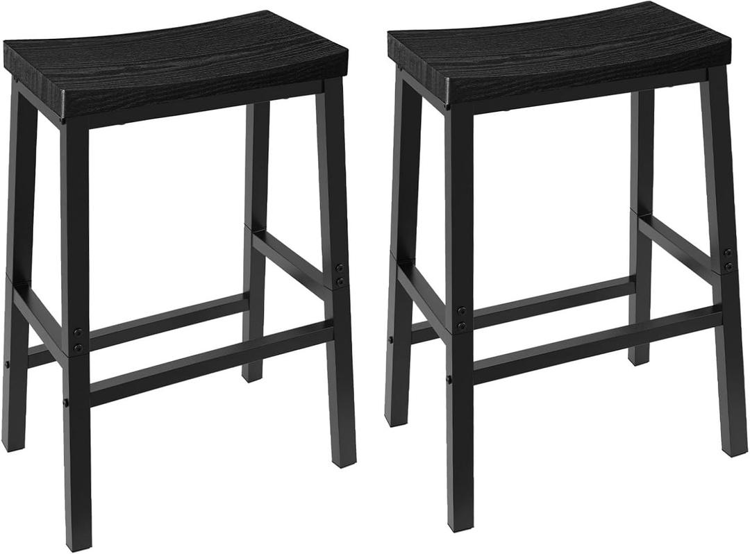HOOBRO Bar Stools, Set of 2 Bar Chairs, 23.6 Inch Saddle Stools, Kitchen Counter Stools with Footrests, Industrial for Dining Room, Kitchen, Counter, Black BB02MD01