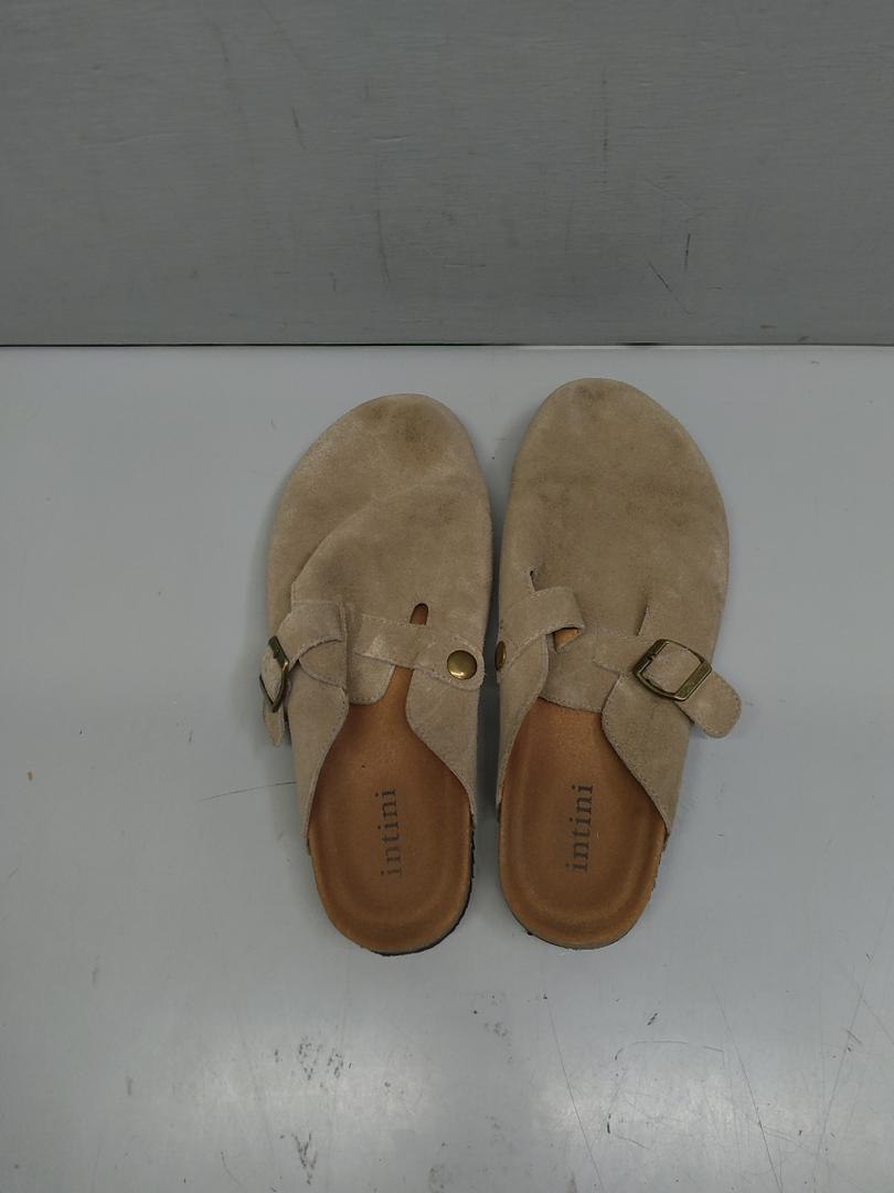 Intini Womens Suede Clogs Mens Leather Mules Cork Footbed Sandals with Arch Support, Size 7