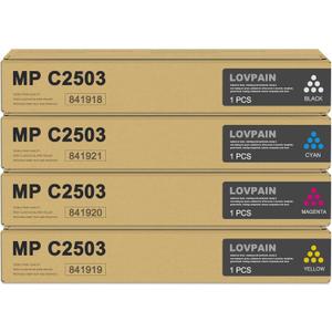 MP C2503 High Yield Toner Cartridge (4-Pack, Black/Cyan/Magenta/Yellow) - Lovn Compatible C2503H 841918 841921 841920 841919 Toner Cartridge Replacement for Ricoh MP C2003 C2004 C2503 C2504 Printer
