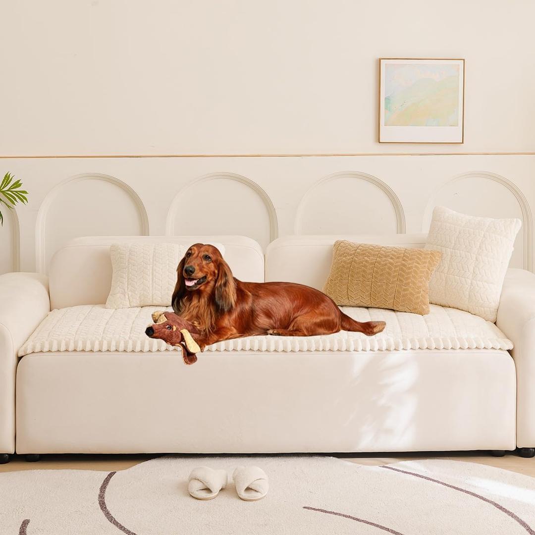 Mitid Sofa Cover Fuzzy Couch Cover for Pet, Couch Covers for Dogs Washable Non-Slip Sofa Slipcover Cushion Protector Pets Friendly Mat (27.6" x 70.9", Beige)