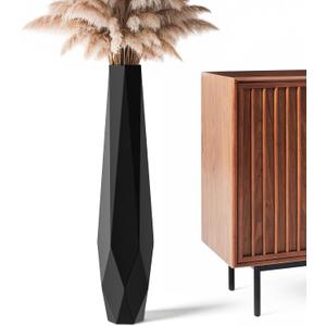 Large Floor Vase 31.5" Matte Black, Resin Geometric Faceted Vase with Angular Multi-Surface Design for Dried Pampas Grass Branches, Modern Decor for Living Room Corner