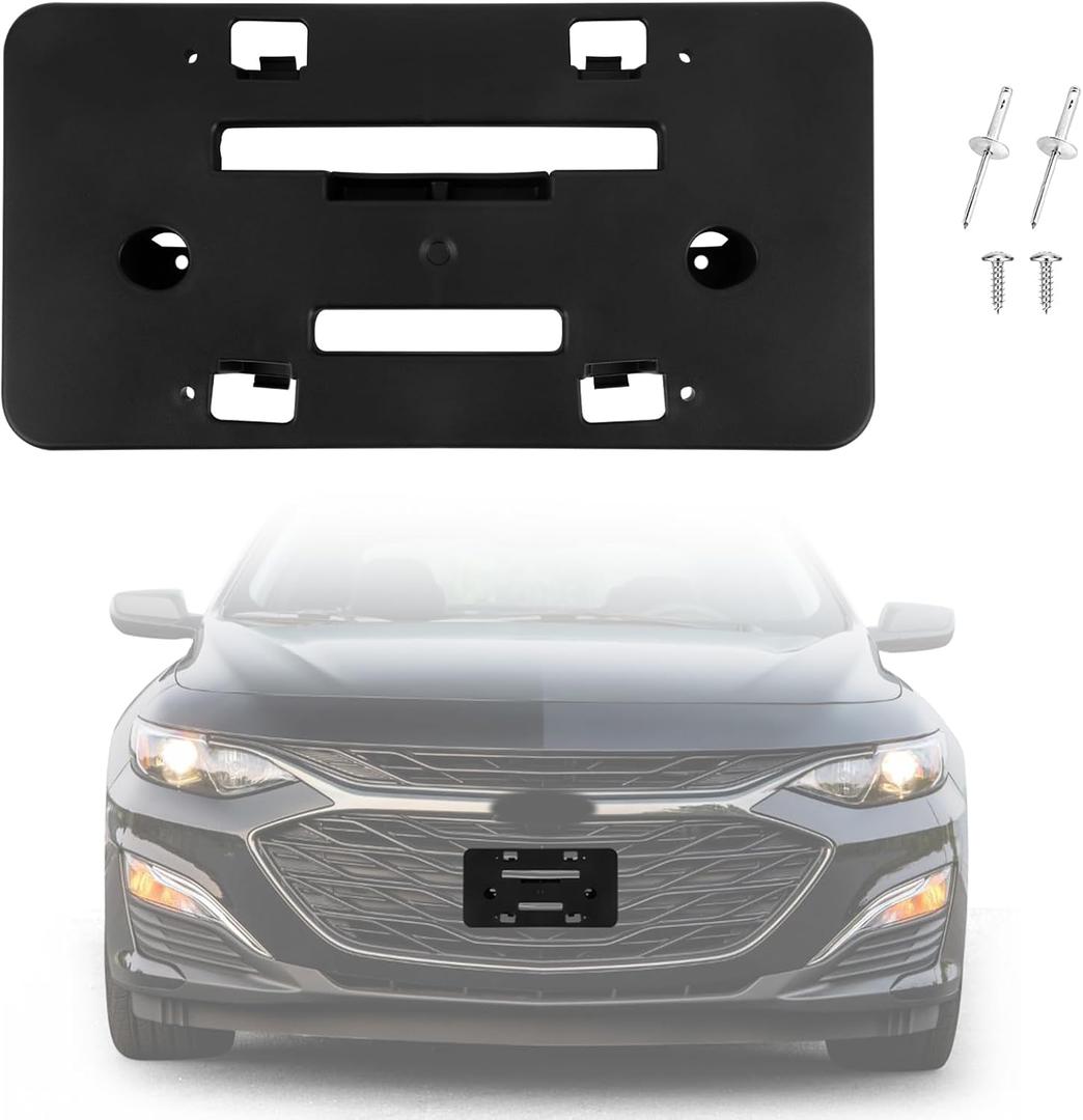 Front Bumper License Plate Frame Bracket Compatible with Chevy Malibu 2019-2024, Black License Frame Holder Mounting Kit, Replace # 84524301 GM1068208