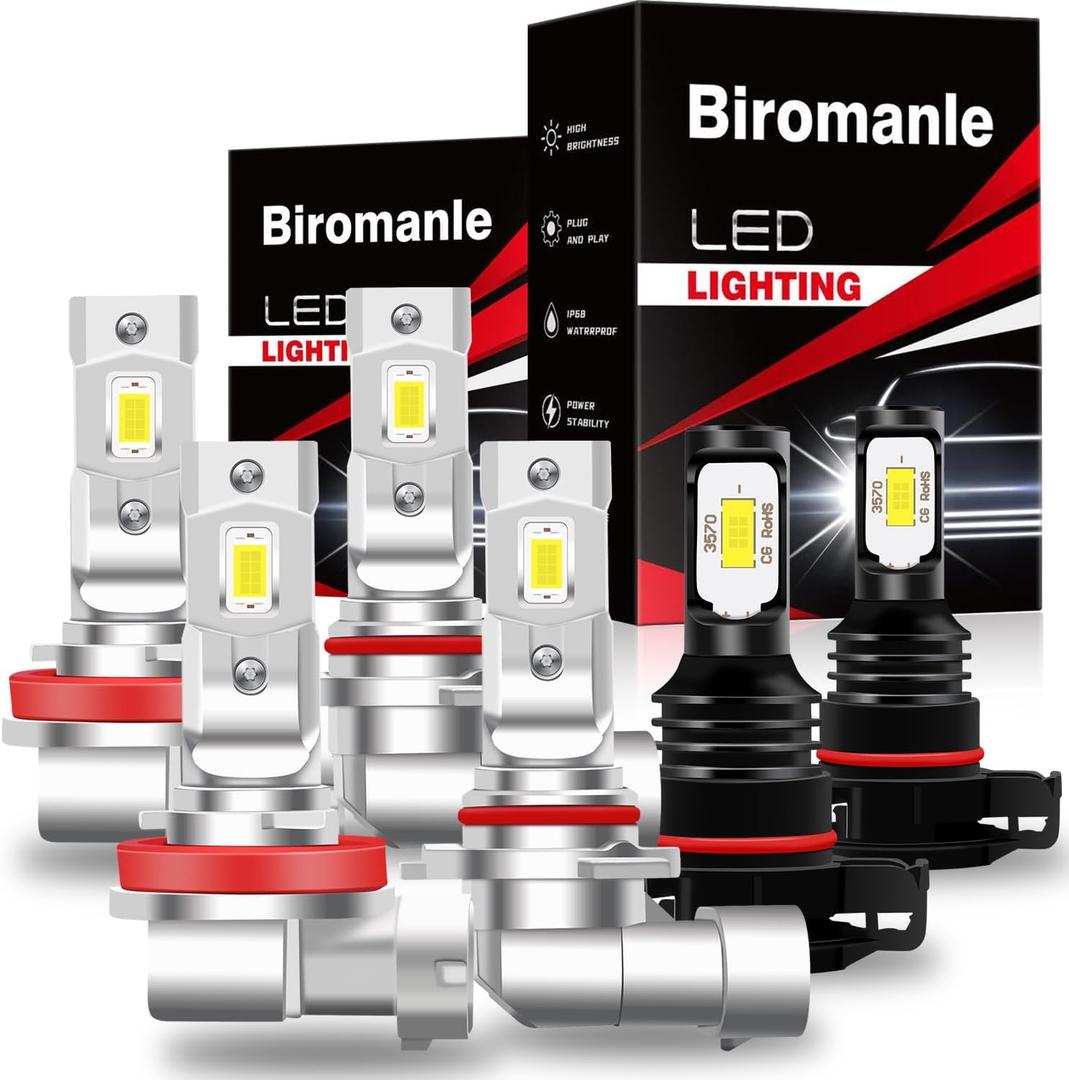 Compatible with 2011 2012 2013 Jeep Grand Cherokee High Beam Low Beam+ Fog Light Bulb Combo, 24000LM 6000k white light,Interior lights Bulbs(Pack of 6)