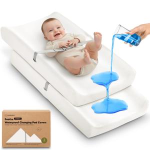 2-Pack Waterproof Changing Pad Covers Boy, Girl  32x16 Soft Cotton Baby Changing Table Cover, Wipeable Diaper Change Pad Sheets, Contour Baby Diaper Change Mat Liner for Dresser, Nursery (Soft White)
