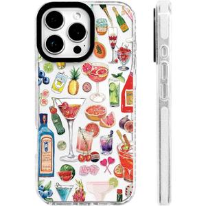 for iPhone 15 Pro Max Case [Military-Grade Drop Protection/Tropical Soft TPU Protective/Camera Protection/for Women & Girls]-Summer Vibes Cocktail Collage Design