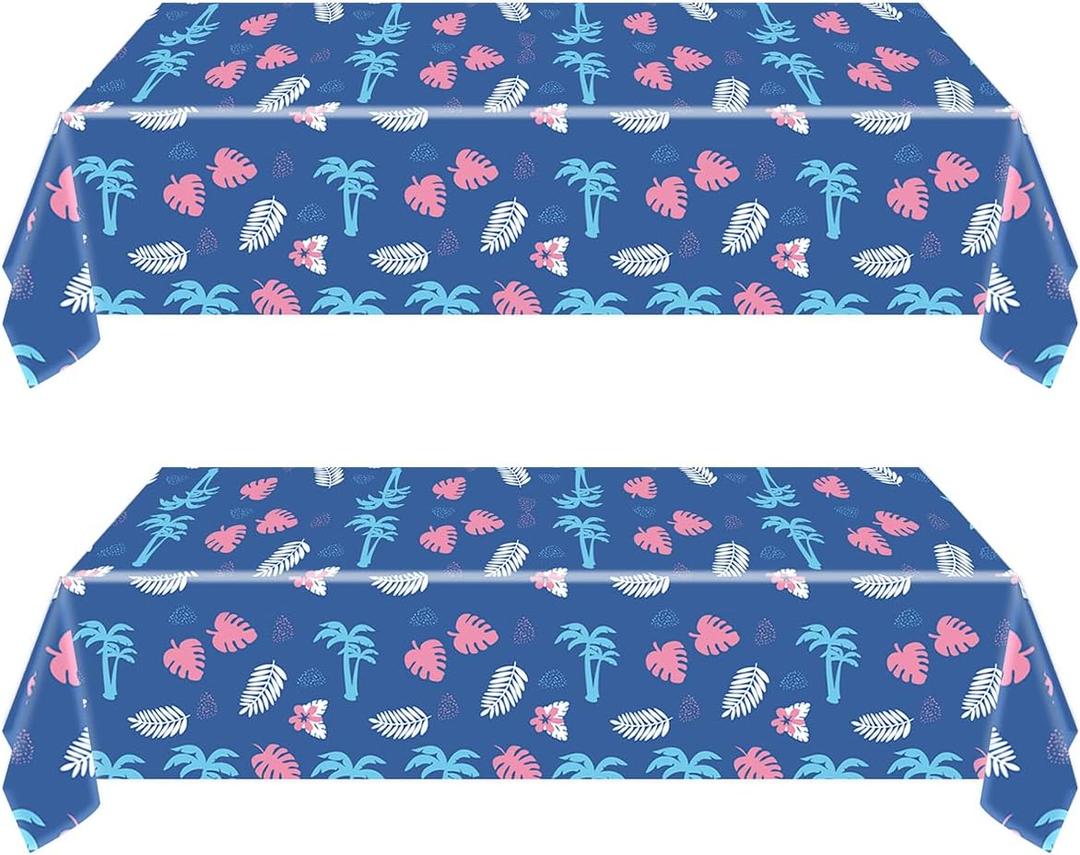 2 Pcs Hawaiian Tropical Palm Leaves Dark Blue Tablecloth Summer Beach Party Decorations 54108 Inches