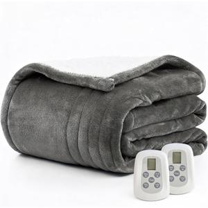 Heated Blanket Electric Blanket Queen Size 84"x90" Fast Heating Electric Blanket with Dual Control 10 Heat Levels & 10 Hours Auto-Off Overheat Protection Cozy Soft Flannel Heated Throw Blanket (Gray)