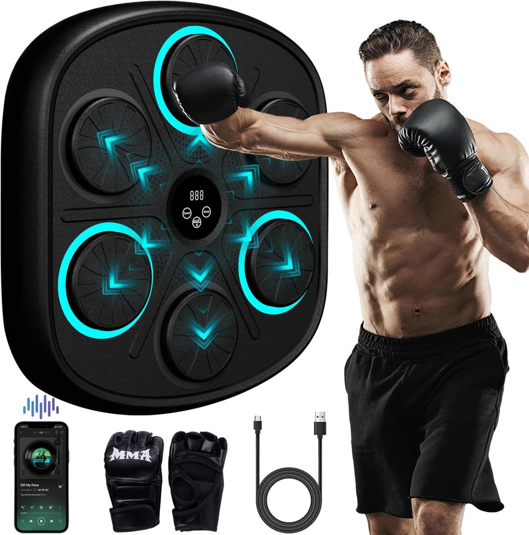 BOLUPO Smart Music Boxing Machine for Adults and Kids, Wall-Mounted Interactive Trainer with LED Display, 9 Modes & 9 Speeds, Perfect for Home Stress Relief,Fitness Gifts for Teen Boys (black)