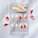 3 x White French Tip Press On Nails - Medium Almond, Fall Glue On, Full Cover Acrylic, Flower False, Glossy Artificial, Reusable Stick On Nails - 24Pcs