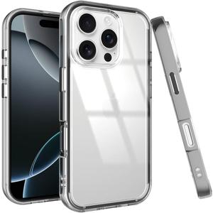 Puxicu Acrylic 2 in 1 for iPhone 16 Pro Max CaseAnti-Yellowing, Military-Grade Protection, Drop Shockproof Slim Phone Cover for iPhone 16 Pro Max 6.9", Clear+Black