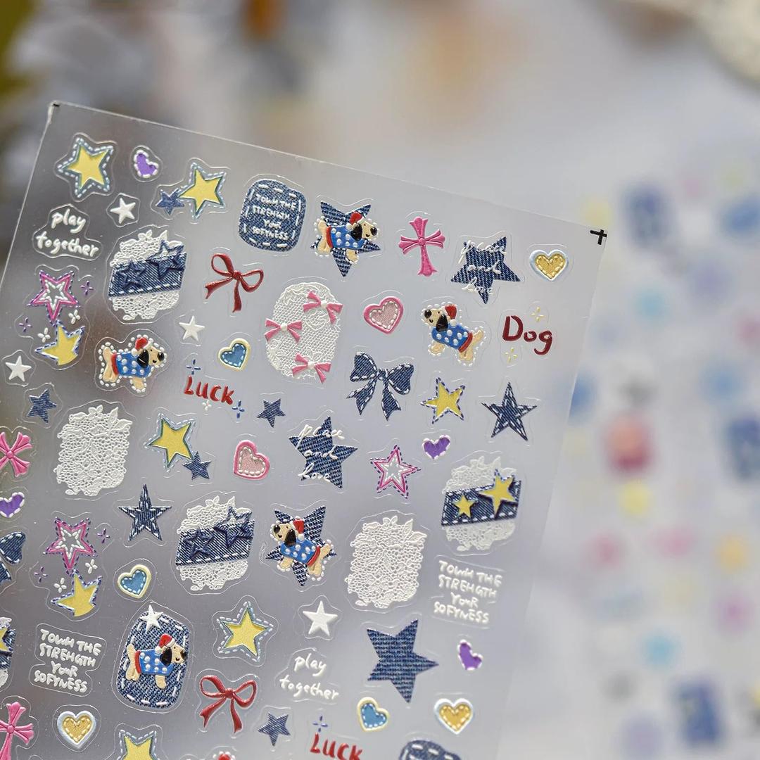 4 x Dedyel 5D Embossed Cute Nail Art Stickers Cartoon Kawaii Design Anime Self Adhesive Nail Stickers for Women Kids Girls Nails Art Decorations