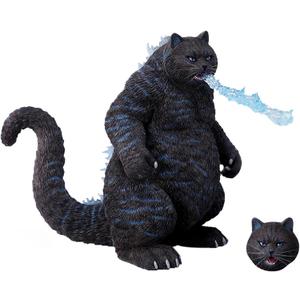 MMOS X JXK Catzilla Figurine for Collection, Gorillas Cat Statue Durable Polyresin with Intricate Details, Catzilla Sculpture Art Funny Cat Gift for Animal Lovers (Black)