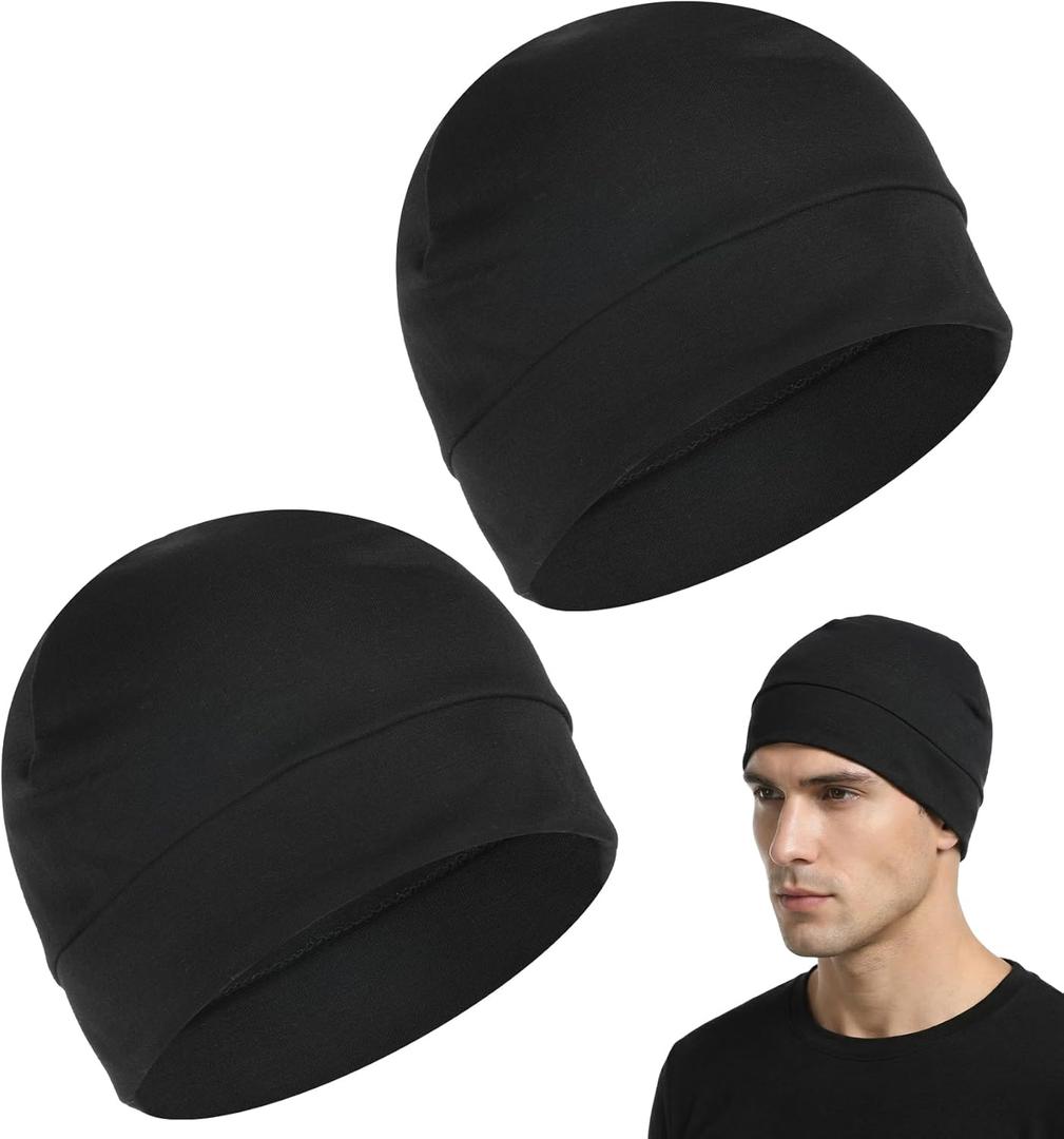 2PCS Cooling Skull Caps for Men, Black Skull Cap for Men Women, Breathable Sweat Wicking for Cycling Motorcycle Running Summer (Black) (Black)
