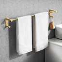 24 Inch Adhesive Towel Bar - Stainless Steel Stick on Towel Rack for Bathroom, No Drilling Towel Holder with 2 Hooks, Brushed Gold