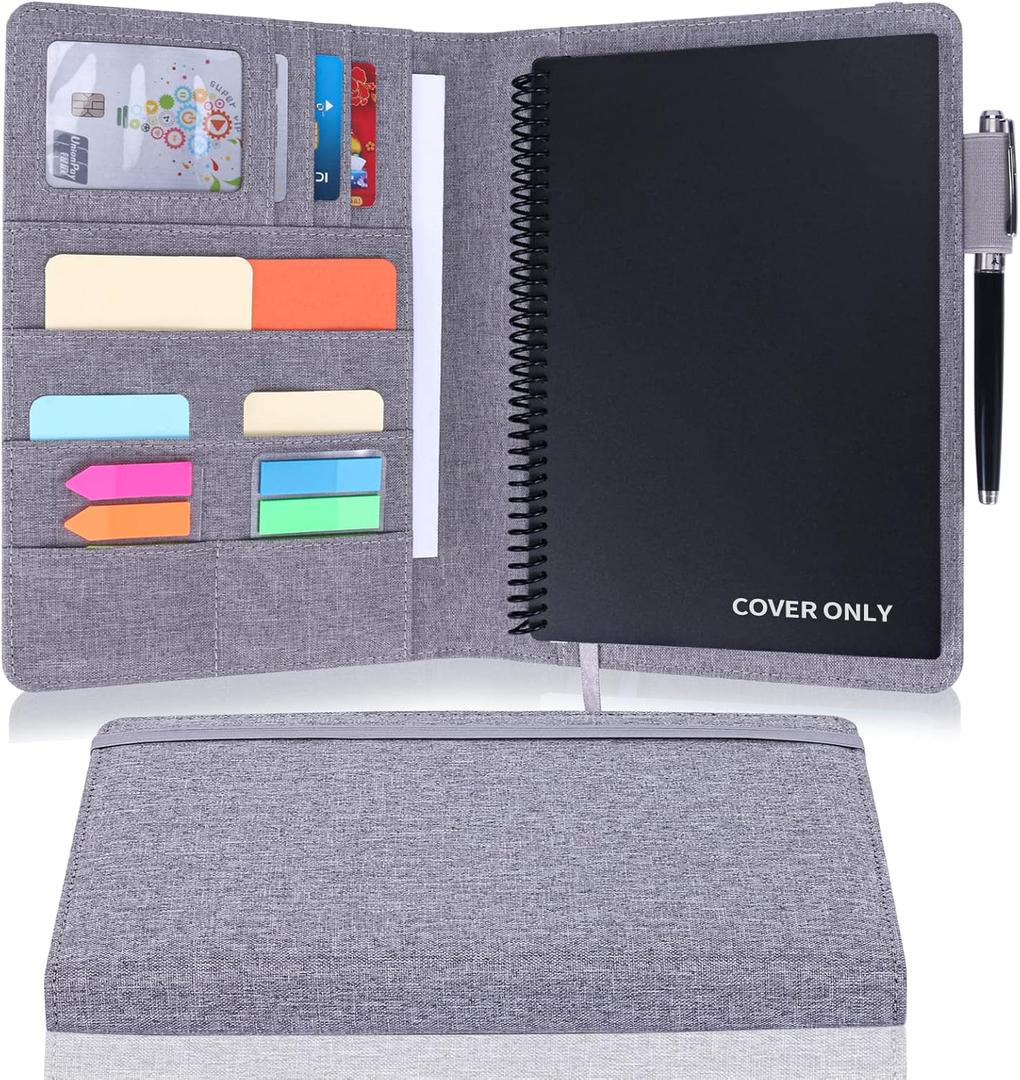 Executive Size Notebook Cover for Rocketbook A5 8.8"x6" Inch, Waterproof Portfolio Organizer with Pen Loop Holder & Card Slots, Protective Case for Journals - Business Travel & Office Use (Gray)