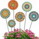 RattanView 6 Pcs Metal Flowers Garden Stake Decor for Outside 11.8 Inch Mandala Flowers Decorative Stakes Yard Decorations Outdoor Yard Art Garden Decorations for Lawn Porch Pathway Patio