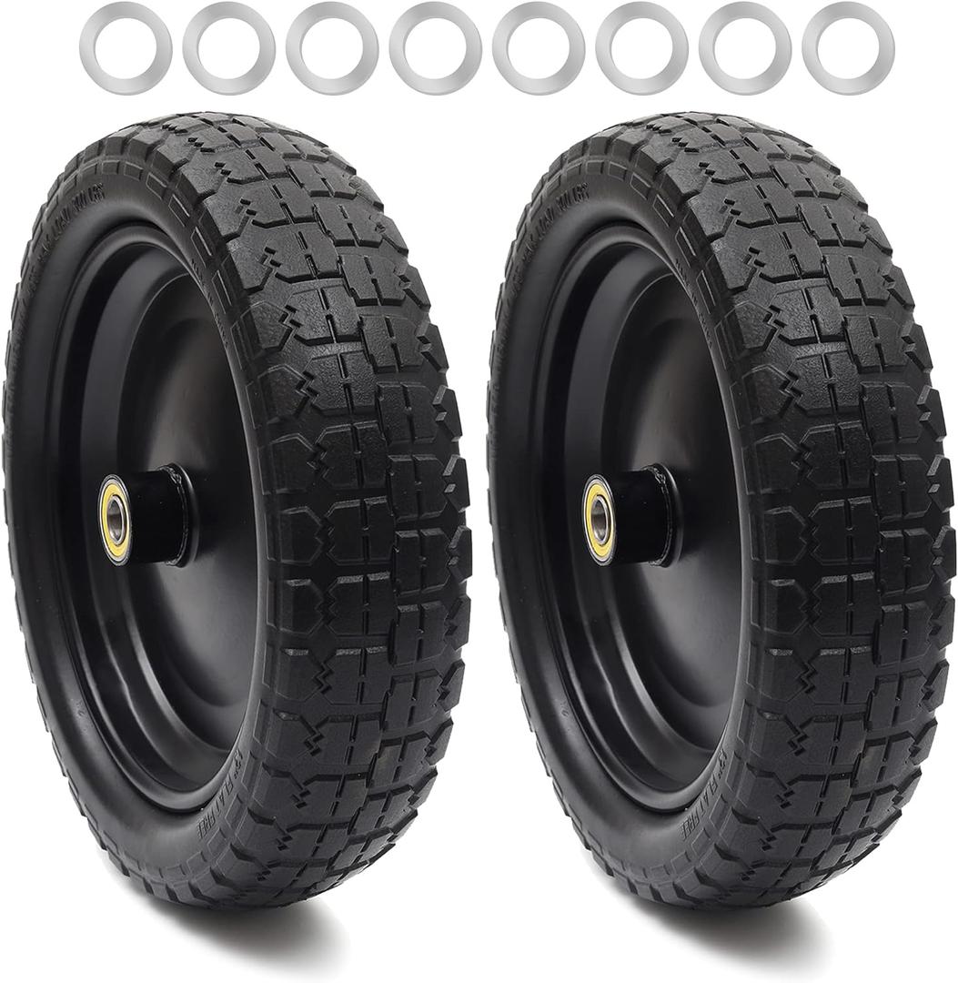 AR-PRO (2-Pack) 13" Flat Free Tire and Wheel - with 5/8" Axle Bore Hole, 2.17" Offset Hub - 13 lnch Solid Wheels Compatible with Garden wagon Cart,Hand Trucks,Utility Cart and Lawnmower Yard Trailers