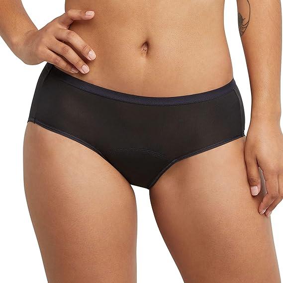 Hanes Women's Comfort, Period. Women's Hipster Period Underwear, Moderate Leaks Protection, Washable Hipster Panties, 3-pack, XL, Gray, Black, Brown