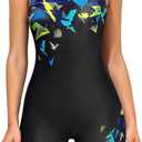 ATTRACO Womens Boyleg Sport One Piece Swimsuit Athletic Swimwear Training Bathing Suit, (Small, Irregular Print)