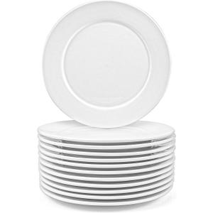 Foraineam 12 Pieces 8 Inch Round Porcelain Salad Plates Dessert Plate Set White Dinnerware Dish Serving Plates
