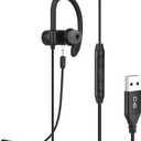 Single-Side USB Earbud with Boom Mic, USB-A Headphone for PC, Mac, Laptop, Desktop, PS4, PS5 & Call Center, Ideal for Conference, Gaming, Remote Work, 5.9FT Long Cord, Right-Ear Only