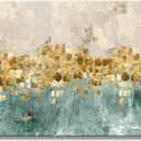 DZL Art A74681 Gold Abstract Painting Modern Decor Wall Art Gold Canvas Gray Contemporary Canvas Living Room Art 32.00'' x 48.00''