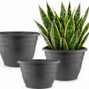 RooTrimmer 3 Pack 11 Inch Plant Pots with Drainage Hole and Plug,Plastic Flower Pots for Indoor & Outdoor Plants,Lightweight Plant Pots Perfect for Herbs,Flowers & Succulents(Gray)
