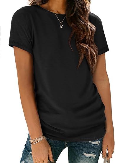 ATHMILE Womens T Shirt Summer Tops Short Sleeve Fashion School Teachers Clothes 2025 Spring Beach Vacation Trendy
 XL Black