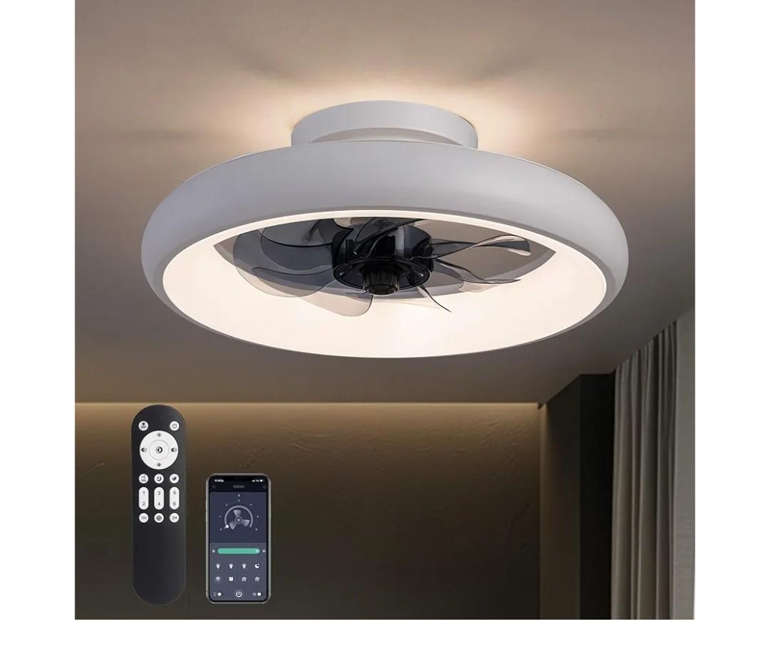 Ceiling Fans with Lights and Remote, 15'' Low Profile Flush Mount Ceiling Fan with Lights, 6 Wind Speeds, Modern Dimmable LED Ceiling Fan, Smart Ceiling Fan for Bedroom, Kids Room (White)
