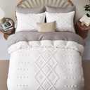 Oli Anderson Tufted Duvet Cover Queen Size, Soft and Lightweight Duvet Covers Set for All Seasons, 3 Pieces Boho Embroidery Shabby Chic Bedding Set (White, Queen, 90" x 90")