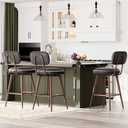 MALOL Swivel Bar Stools Set of 3, Mid Century PU Leather Counter Height Bar Chairs with Low Back and Metal Legs, Modern Bar Stool Chair for Kitchen Island, Black