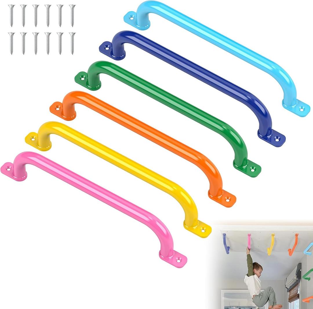 17.1 Inch Playground Handles Metal Monkey Bars Indoor Outdoor Swing Set Accessories Grab Handle Playset Hand Grips for Playhouse, Treehouse, Jungle Gym, Climbing Frame (6 Pack, 6 Colors)