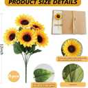6 Pack Artificial Sunflower with Stem and Big Head Fake Silk Flowers Bulk + Greeting Cards, Faux Sunflower Bouquet for Birthday Gift, Mother's Day Decor