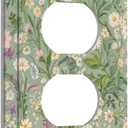 Decorative Outlet Covers with Vintage Wildflowers & Daisies on Light Green Background Design 1 Gang Duplex Light Switch Cover Plate Unique Wall Plates Switchplate Cover