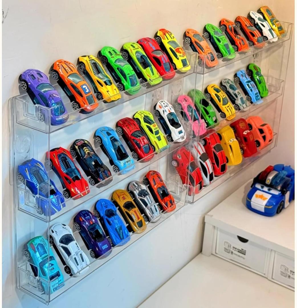 3 Layer Acrylic Wall Mount Display Case for Hot Wheels, 3-Tier Organizer Shelf Holds 27 Toy Cars, 1:64 Diecast Car Storage Organizer
