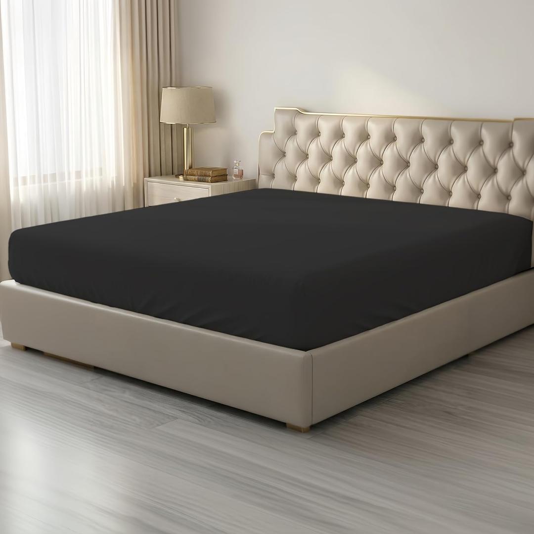 HBHLFZ Twin XL Fitted Sheet Only, Soft Breathable Bottom Sheet - 39"x80" Deep Pockets Twin XL Size Fitted Sheet - All Around Stretch Fit, Wrinkle Resistant, Colorfast - Easy Care, Black