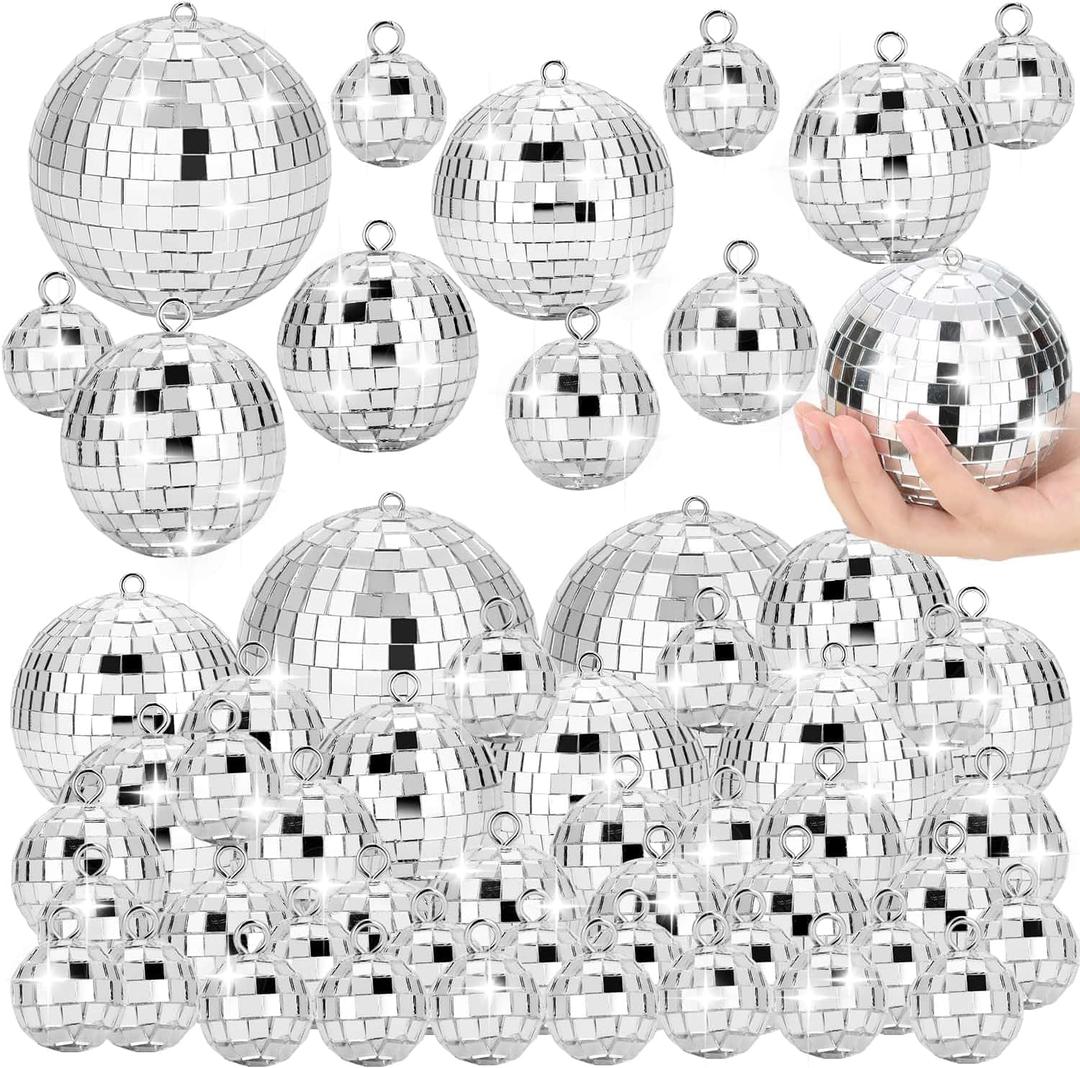 70 PCS Disco Ball, 5 Sizes Disco Ball Ornaments, 4/3.2/2.4/2/1.2 Inch Hanging Mirror Ball, Mini Disco Balls Cake Topper Disco Themed Party Wedding Christmas Tree Decor Holiday Party Supplies