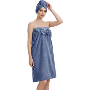 Bath Towels Wrap for Women, Quick-Dry Shower Body Wrap & Hair Towel with Secure Closure (Blue, S-XL)