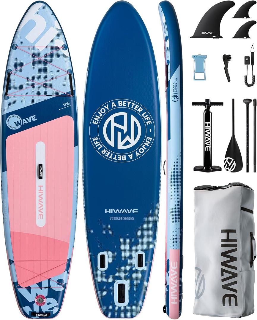 Hiwave Inflatable Stand Up Paddle Board 11’*34”*6” Sup Board,420lbs Capacity Adult&Youth Paddle Board, Pet Friendly for Ocean&Lake, w/Double Action Hand Pump ﻿