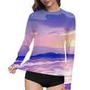 TOIUUI Women Rash Guard Long Sleeve UPF 50+ UV Protection Quick Dry Water and Cooling Sun Swim Shirts QYY24025 Purple Ocean XL (XL)