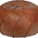 Thgonwid Round Unstuffed Pouf Cover, Leather Foot Stool Ottoman with Storage, Bean Bag Floor Chair, Multi Functional Footrest for Living Room, Bedroom or Balcony (Brown)