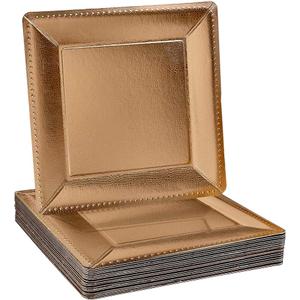 Silver Spoons ELEGANT DISPOSABLE CHARGER PLATES - Beaded Rim - Made of Premium Carstock Materials - 13', 10 PC, Gold - Square
