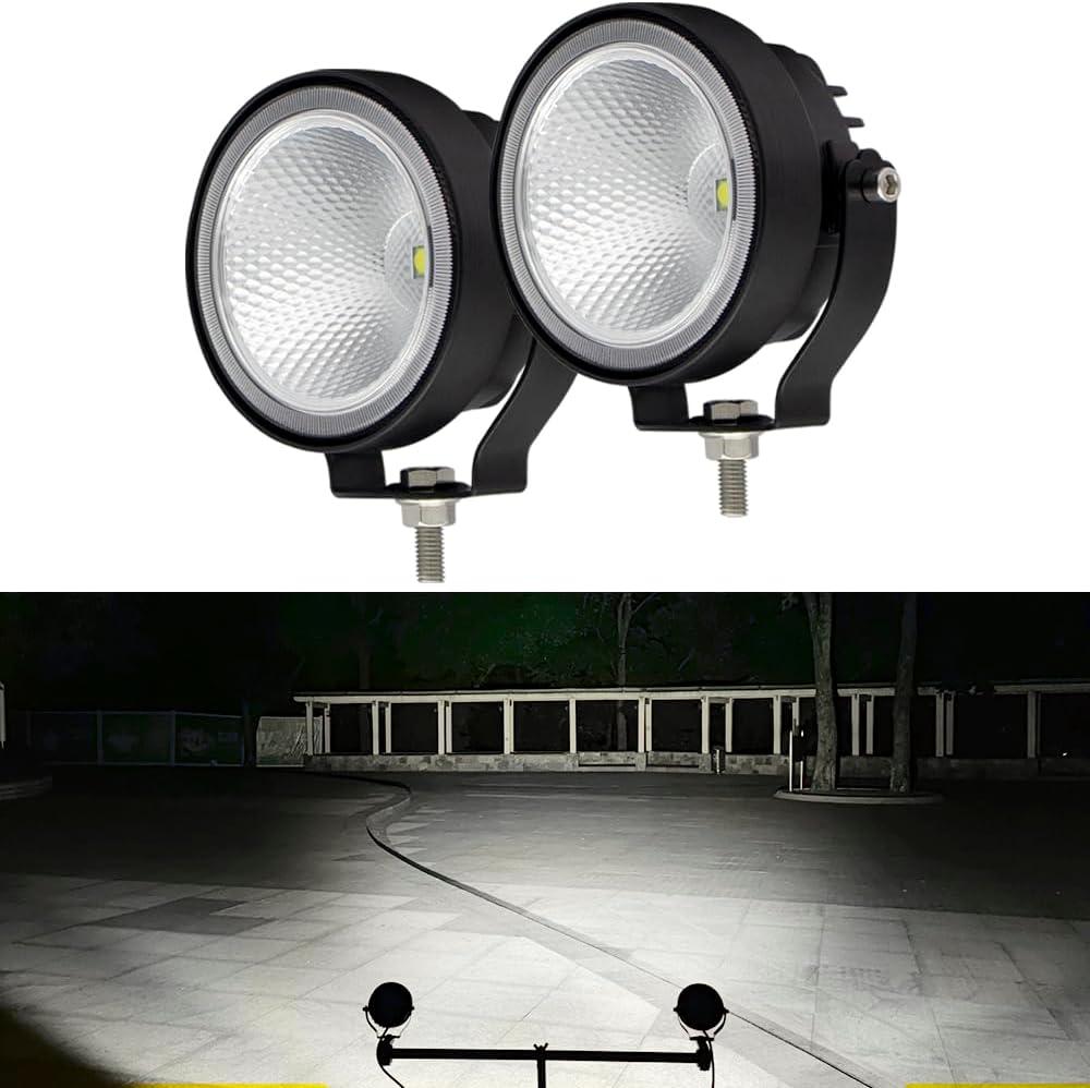 LED Round OffRoad Driving Fog Lights Flood Bean 2Pcs 4 Inch Super Bright LED Pod lights Work Auxiliary Lights Ditch Lights fit for Motorcycle Golf Cart ATV SUV UTV Truck Tractor Trailer (White Flood Beam)