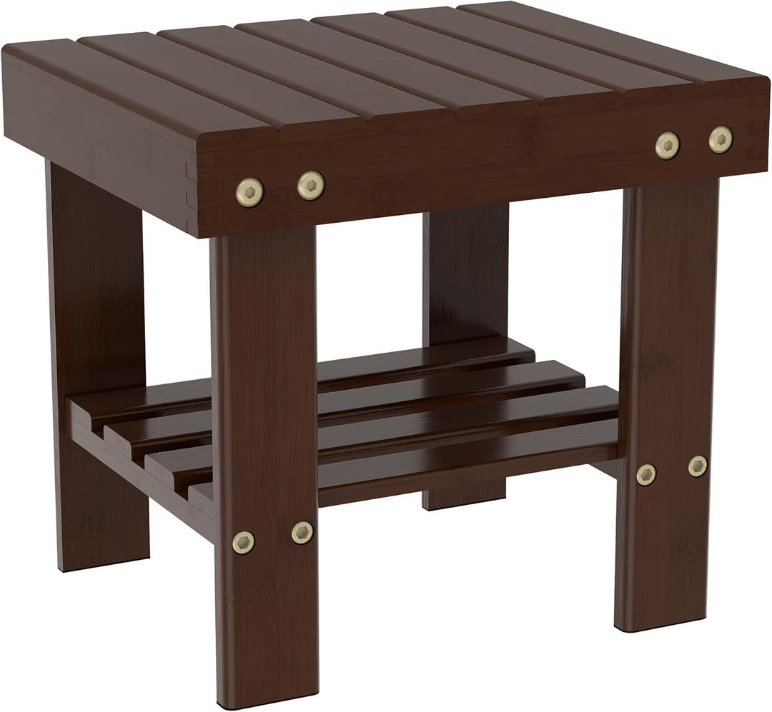 Wooden Step Stool for Kids Adults Small Wood Shower Foot Rest Stool Shaving Legs Potty Stool for Bathroom Sink Bed Kitchen Walnut