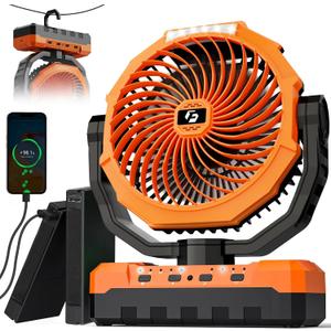 3-in-1 Camping Fan - 36000mAh Detachable Portable Fan Rechargeable with Light & Hook, Battery Powered Fans for Outdoor, Indoor, Tent, Fishing, Travel, Hurricane, Summer Gifts for Men - Orange
