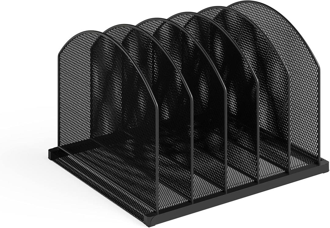 Safco Onyx Desk Organizer 5 Upright Sections, Vertical File Holder Mail Sorter Black Home, Office or Classroom Desktop Organization (3215BLKD)