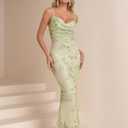 Women's Summer Floral Bodycon Maxi Dress Spaghetti Strap Sleeveless Backless Mesh Long Formal Wedding Guest Dresses M Green (Green, M)